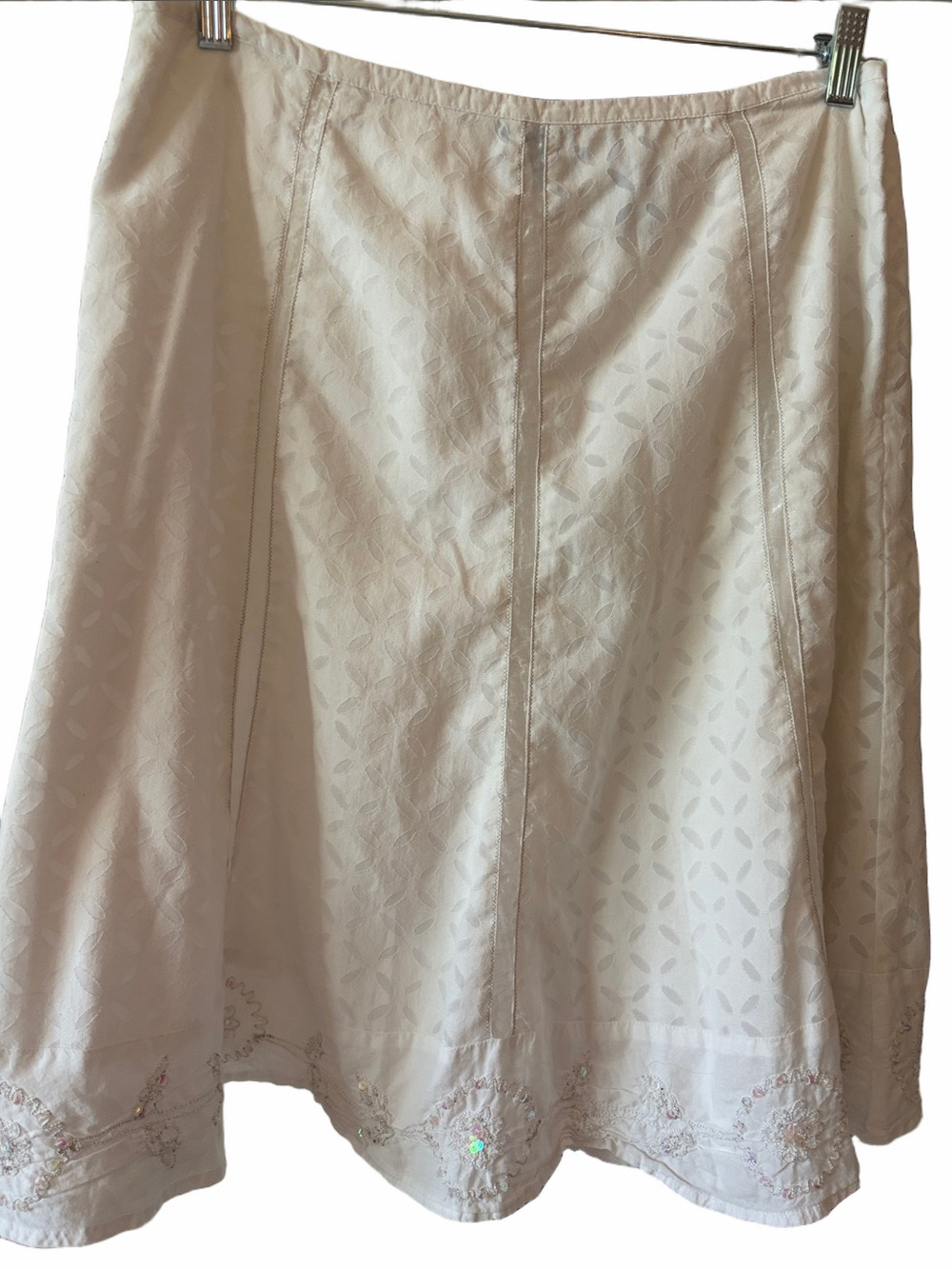 JH Collectibles Vintage summer wear A-line white cotton skirt /beaded flounce 12